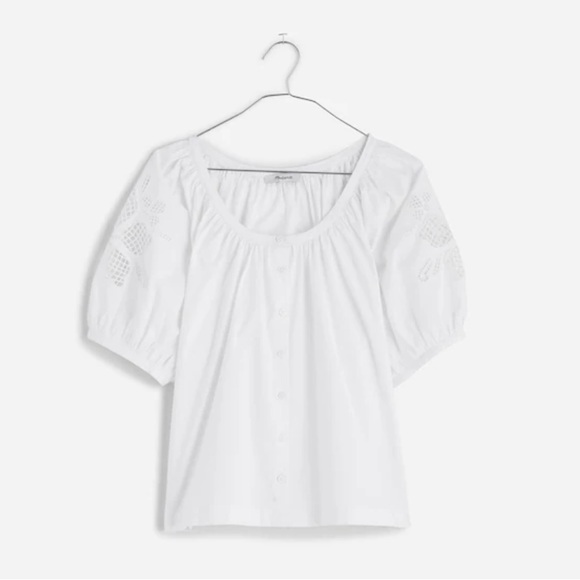 Madewell Floral Embroidered Puff Sleeve Top – Size M, NWT, One Broken Button - Picture 5 of 6